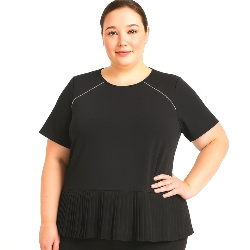 River Island Blouse Size‎ 20 Black Pleated Hem Embellished Short Sleeve Top New